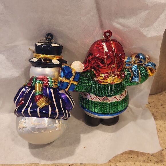 Mr. & Mrs. Snowman Glass Blown Christmas Ornaments Large - Picture 4 of 5